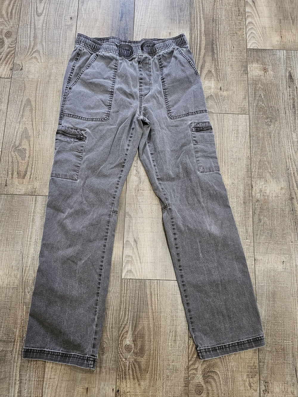 4/$10 Boys 14/16 Large Brown Utility Style Pull On Pants Elastic Waist
